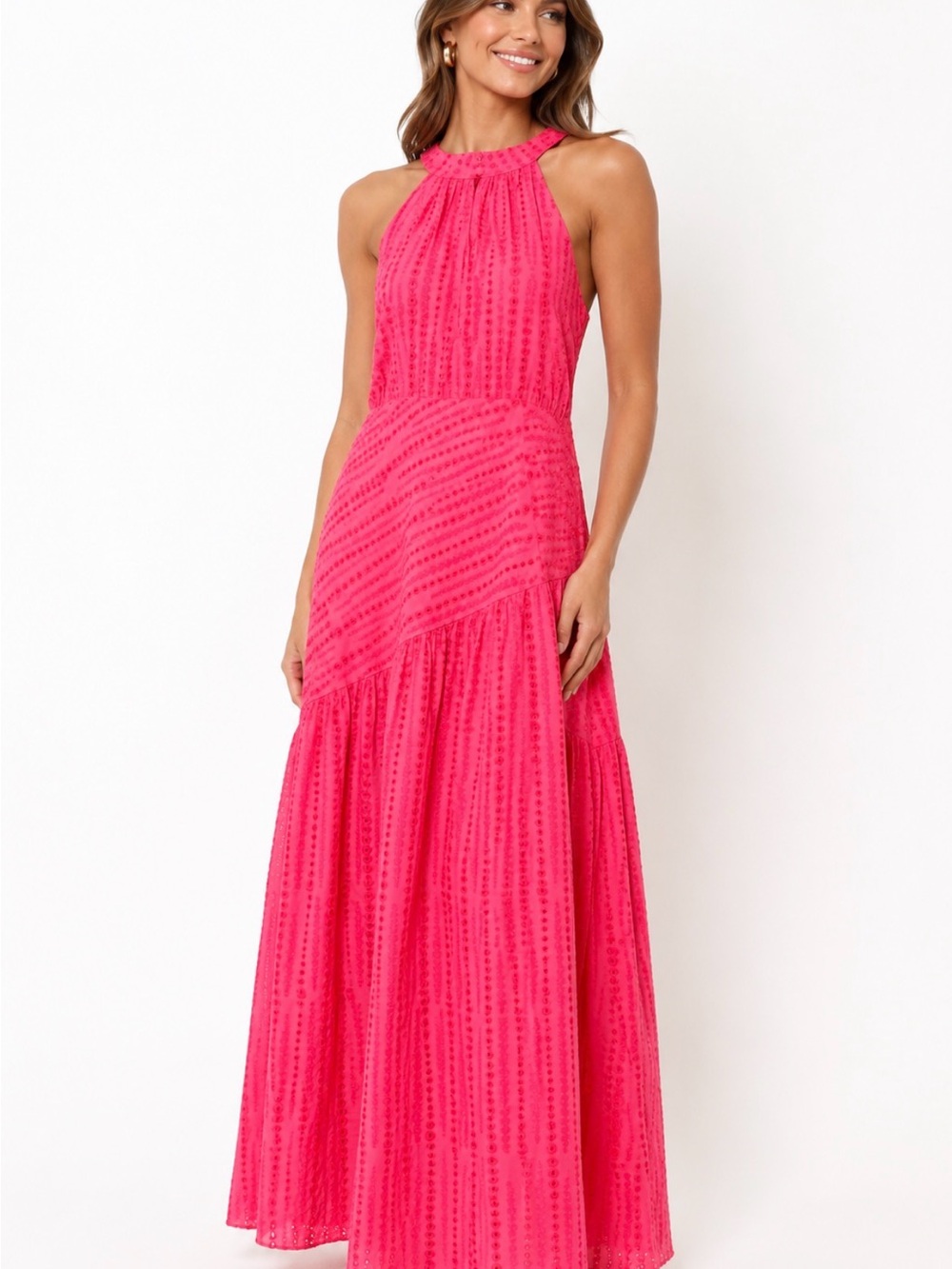 Adelyn Rae XLPink Eyelet Embroidered Halter Maxi Dress NWT